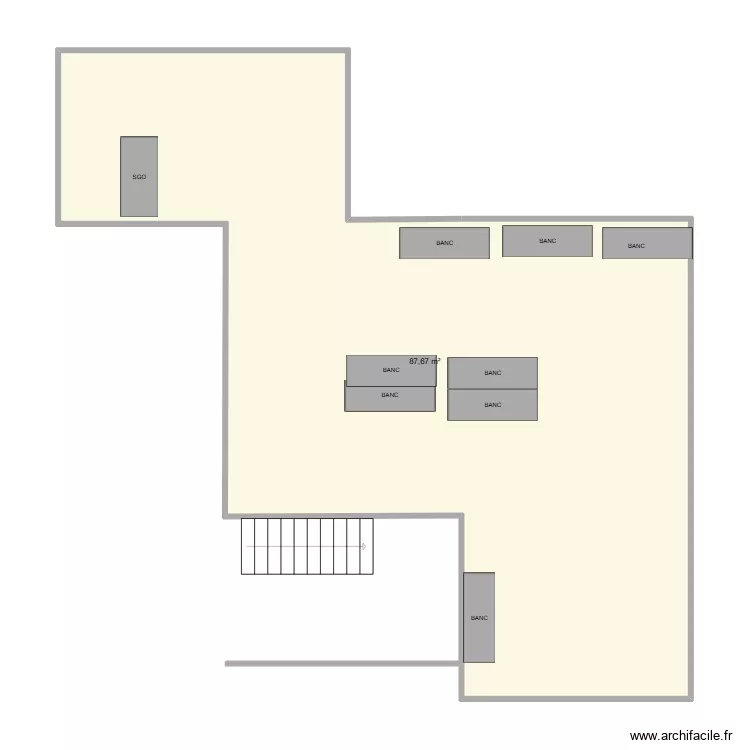 Premi&egrave;re id&eacute;e am&eacute;nagement shop O&sup2;. Plan de 