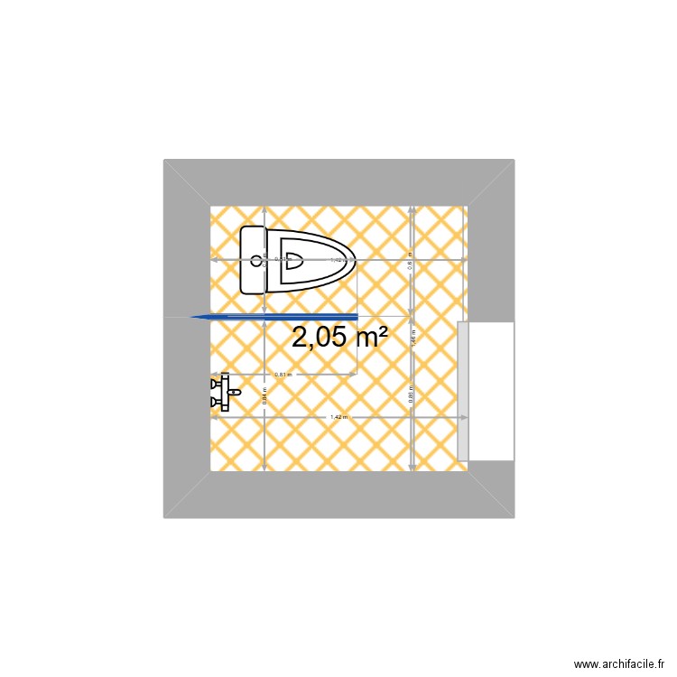 SDB chambre parents. Plan de 1 pièce et 2 m2