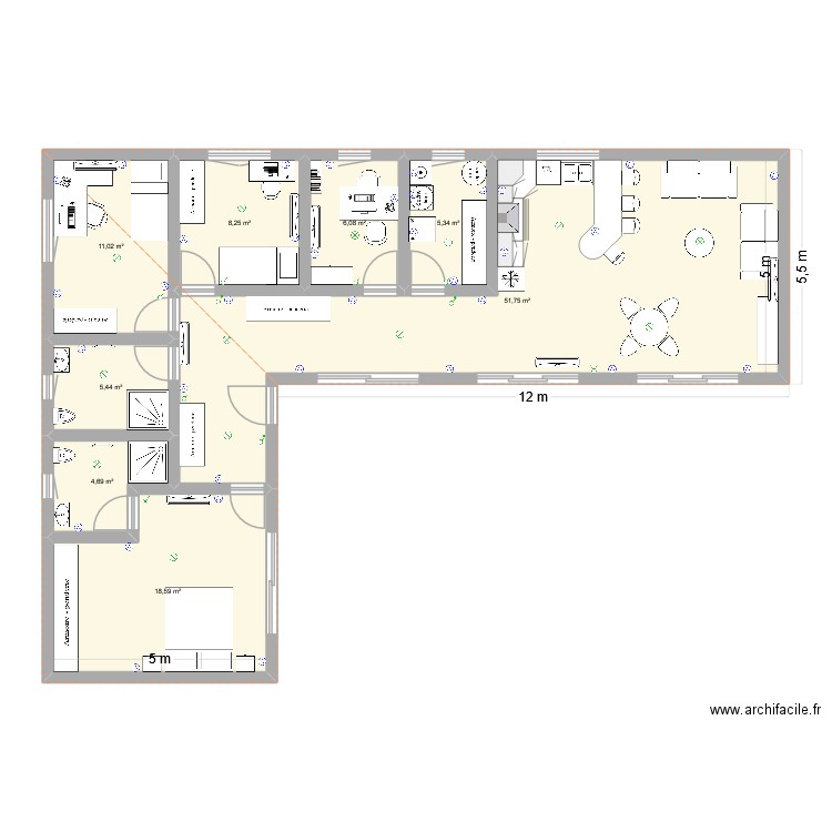 conteneur maritime plan 1. Plan de 8 pièces et 111 m2