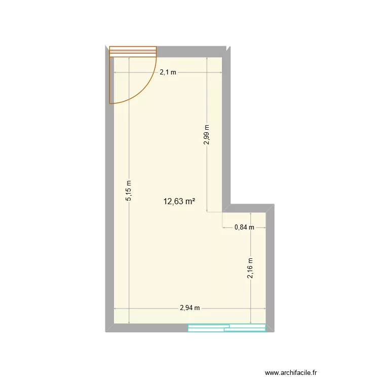 Salle de jeux. Plan de 1  et 13 m²