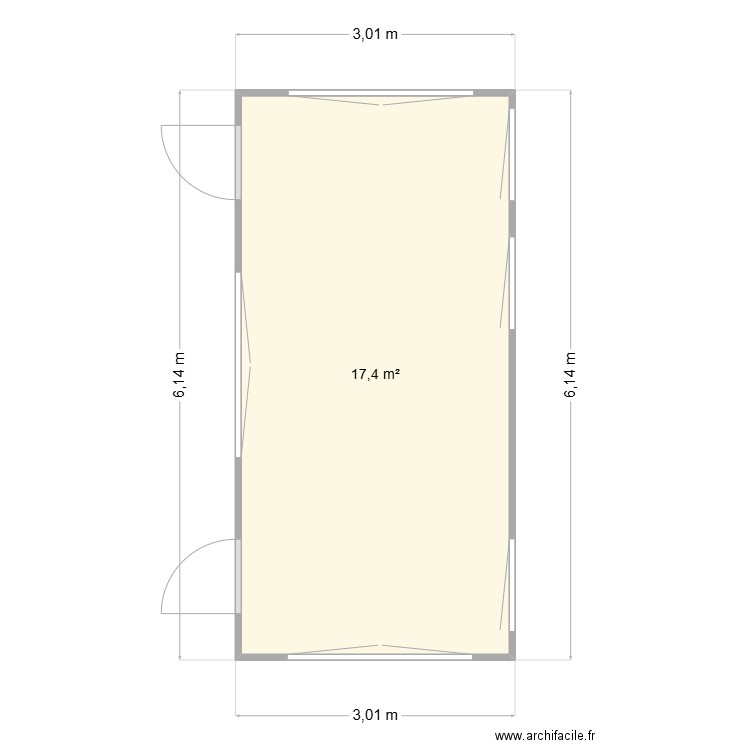 b close. Plan de 1 pièce et 17 m2