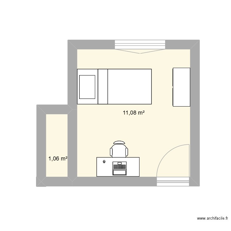 chambre clement. Plan de 2 pièces et 12 m2