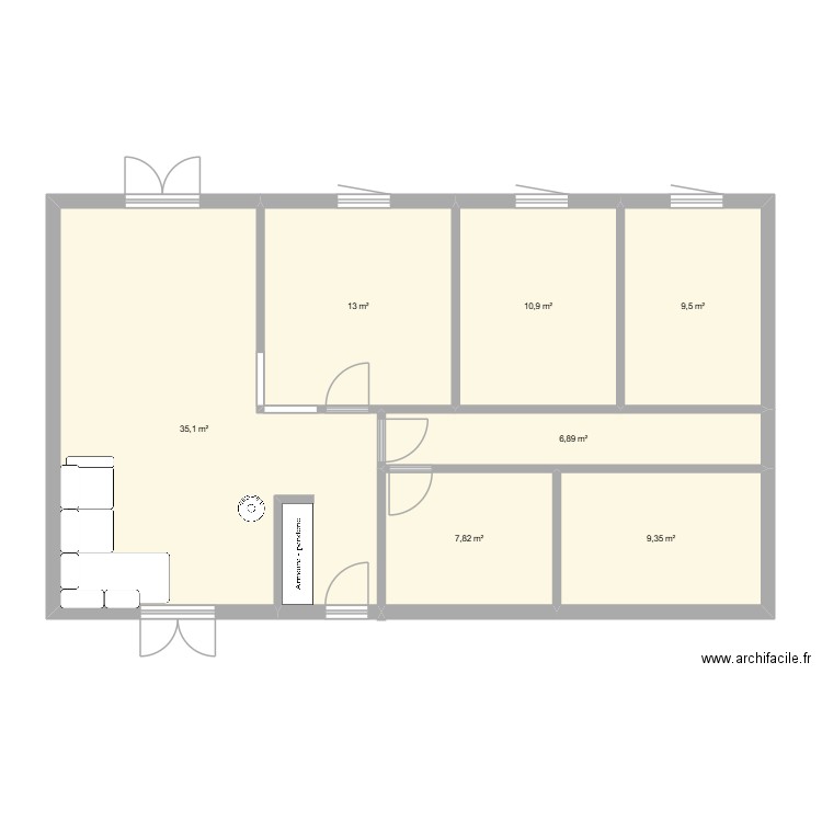 Maison clément. Plan de 7 pièces et 93 m2