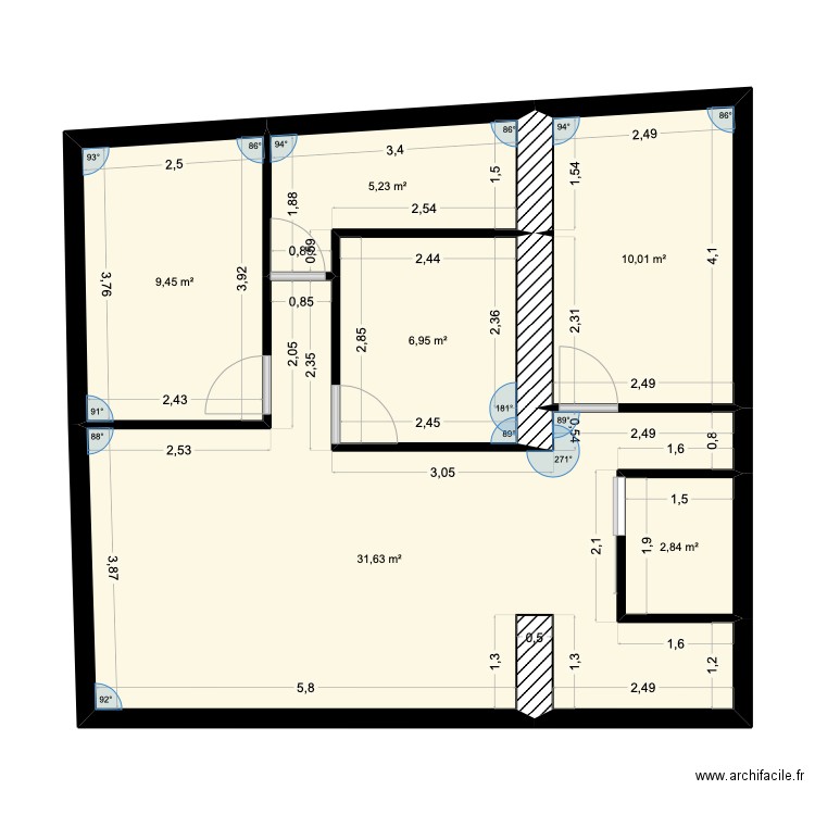 Neuilly saint front. Plan de 6 pièces et 66 m2