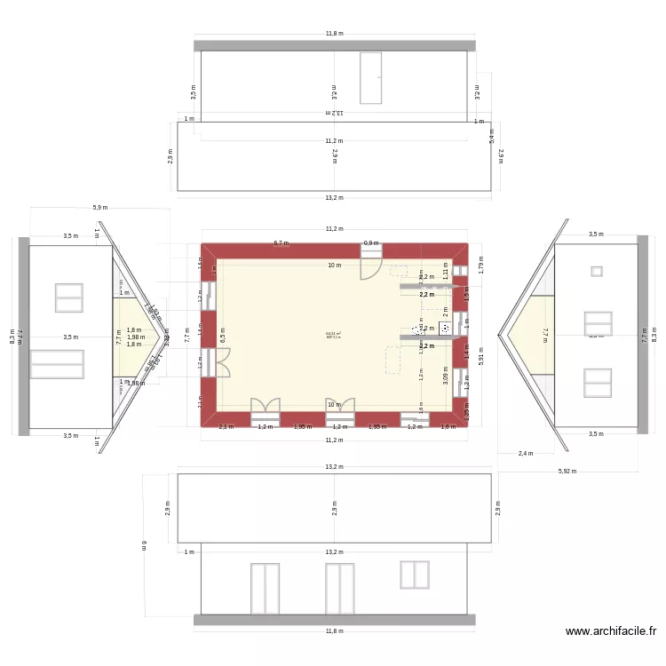 Plan 3. Plan de 1  et 64 m²