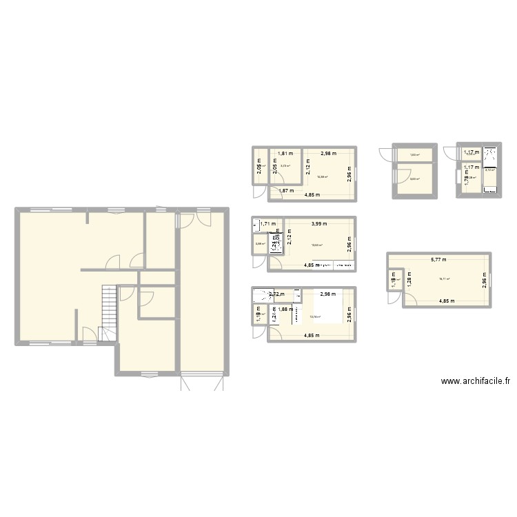 rez de chaussé. Plan de 22 pièces et 166 m2
