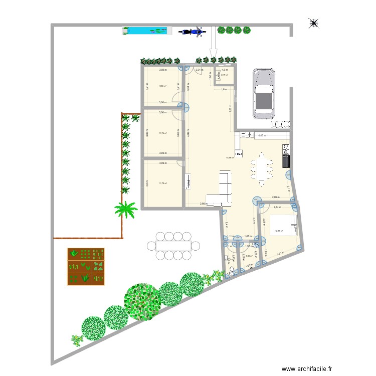 Maison_plainpied. Plan de 8 pièces et 129 m2
