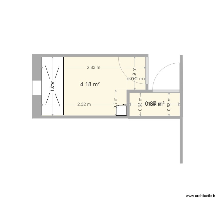 Salle de bain 1. Plan de 2 pièces et 5 m2