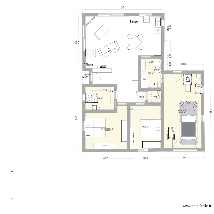 pontacq 613-1. Plan de 6 pièces et 61 m2