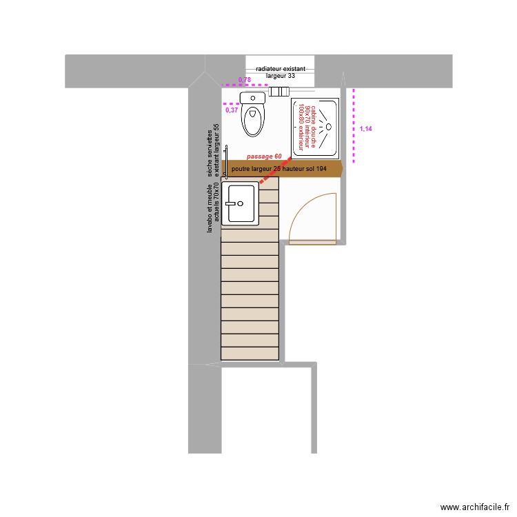 amenagement salle d eau rdc les bougets v1. Plan de 1 pièce et 6 m2
