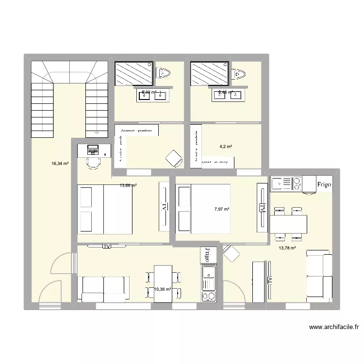 Rdc 1. Plan de 8  et 77 m²