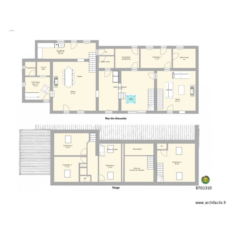 87G1310. Plan de 23 pièces et 256 m2
