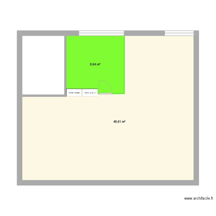 Pilouk 1G. Plan de 2 pièces et 57 m2