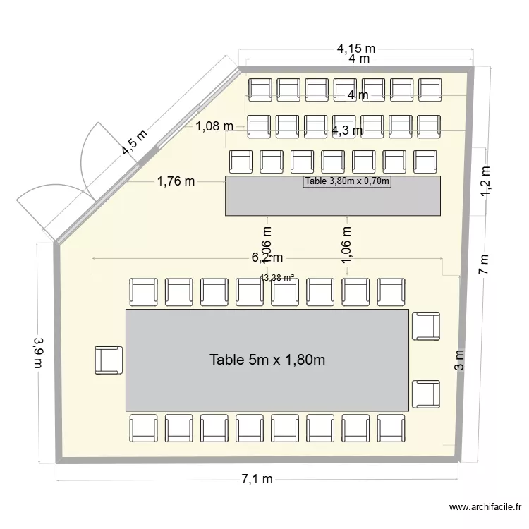 CASEF SALLE DE REUNION AMENAGE 40 ASSISES. Plan de 1 et 43 m² CASEF SALLE DE REUNION AMENAGE 40 ASSISES. Plan de 1 et 43 m²