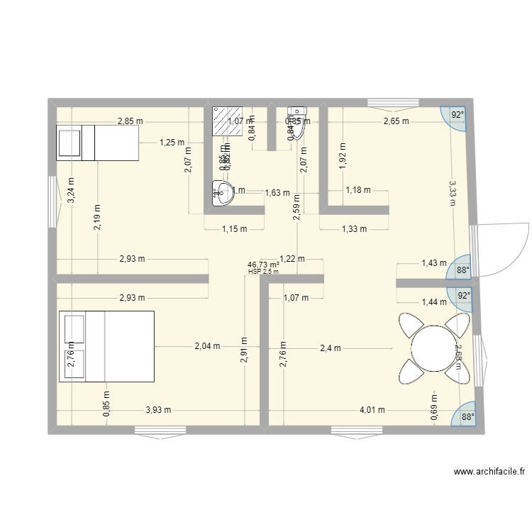maison jijel mod. Plan de 1 pièce et 47 m2
