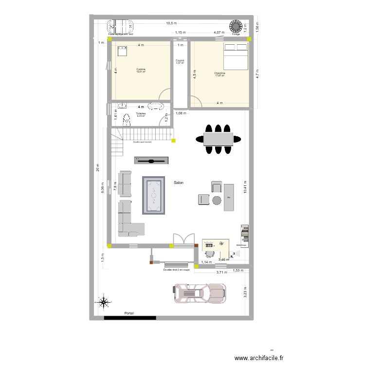 Plan Ella. Plan de 4 pièces et 45 m2