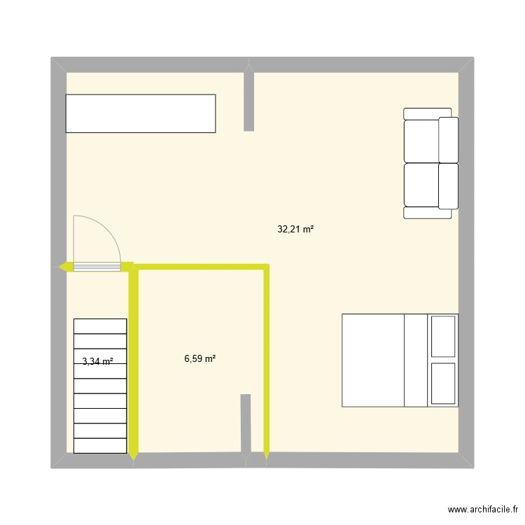 GRANGE. Plan de 3 pièces et 42 m2