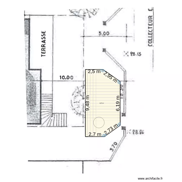 terrasse sud. Plan de 1  et 43 m²