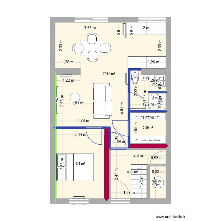 ROCHE 5 RDC 2. Plan de 5 pièces et 46 m2