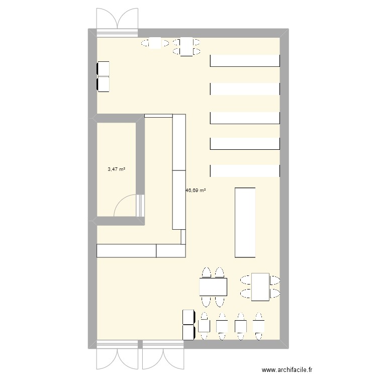 plan cafeteria relais H. Plan de 2 pièces et 50 m2