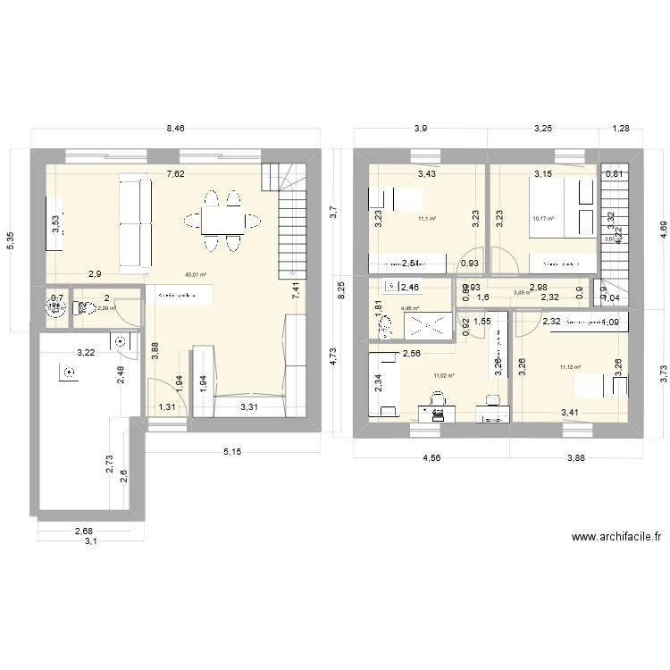 Version 1. Plan de 10 pièces et 103 m2