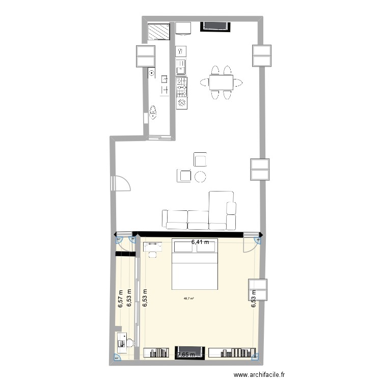 Plan 1. Plan de 1 pièce et 49 m2