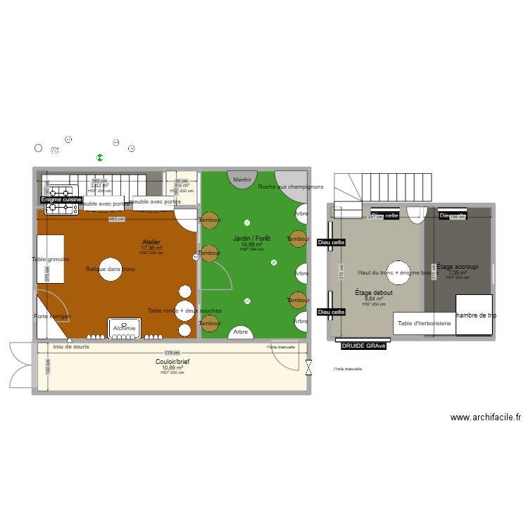 TirNaNog v1. Plan de 7 pièces et 65 m2