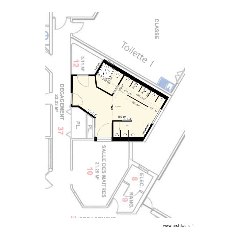 Meynard toilette1 8WC. Plan de 2 pièces et 31 m2