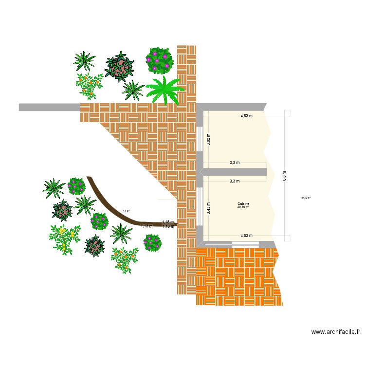 Terrasse bois Ouest. Plan de 1 pièce et 30 m2