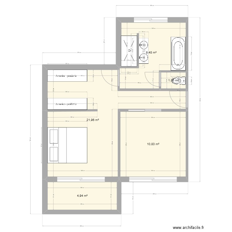 Extension. Plan de 5 pièces et 48 m2