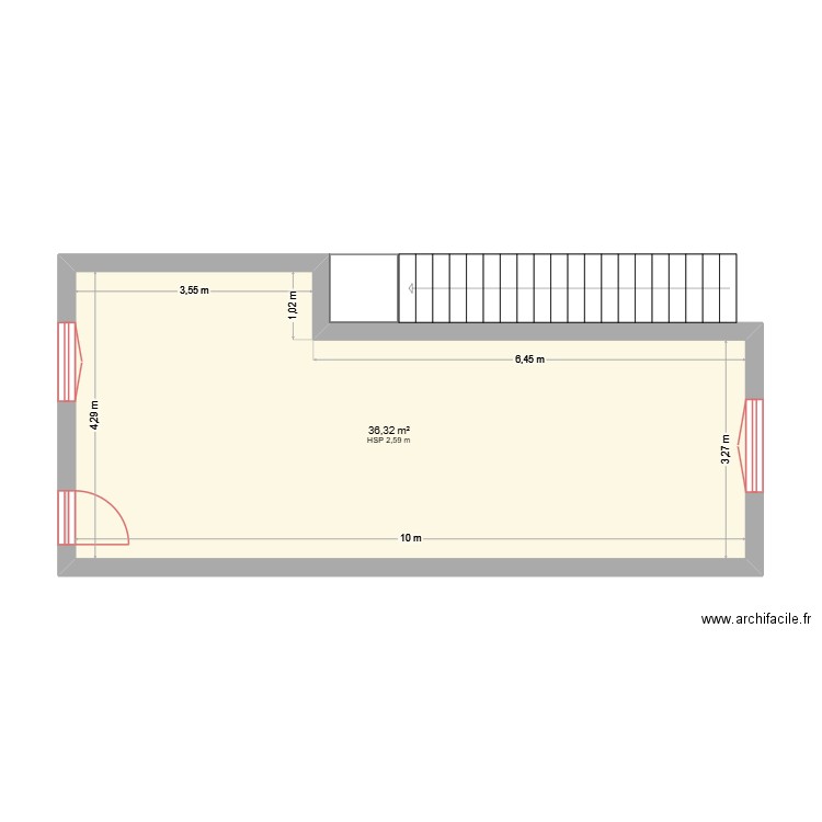 rdc existant. Plan de 1 pièce et 36 m2