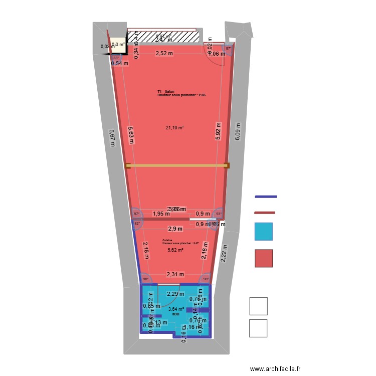 T1 RDC. Plan de 6 pièces et 32 m2