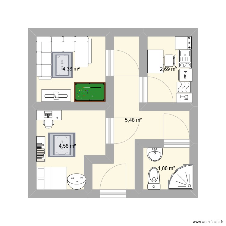 Plan 1. Plan de 5 pièces et 19 m2