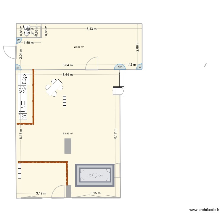 Projet 1. Plan de 2 pièces et 77 m2