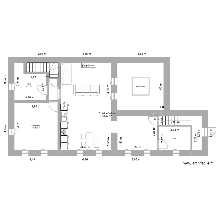 Appartement 2. Plan de 5  et 85 m²
