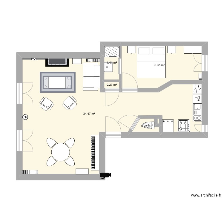 appart dans paris. Plan de 5 pièces et 45 m2