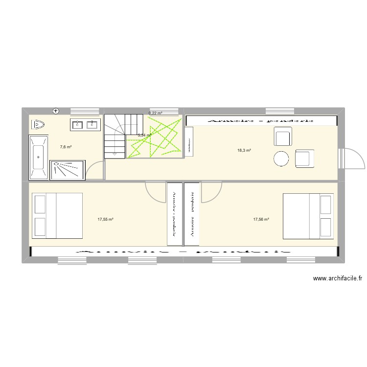 plan maison 1 étage. Plan de 6 pièces et 67 m2