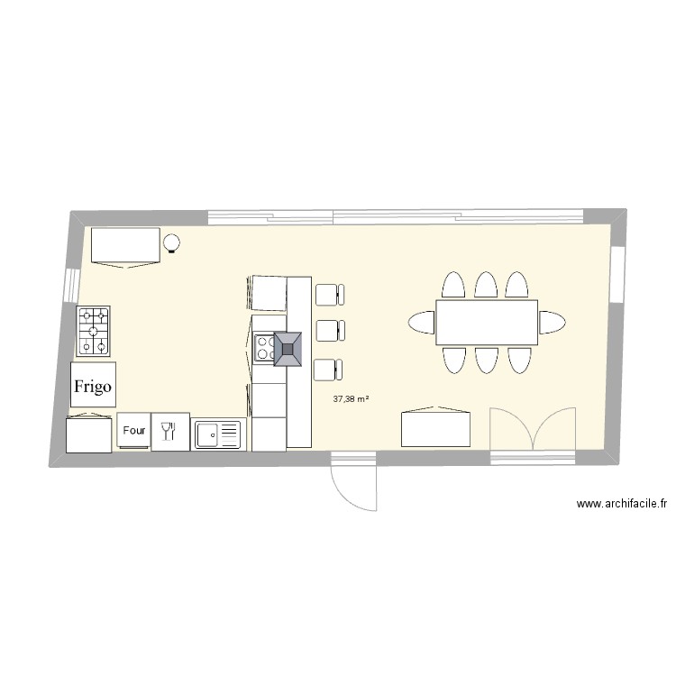 Cuisine bar Jan 25. Plan de 1 pièce et 37 m2