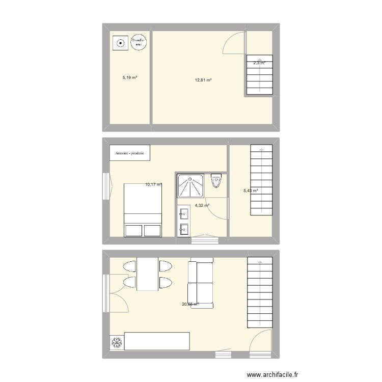maisonnette SSP. Plan de 7 pièces et 61 m2