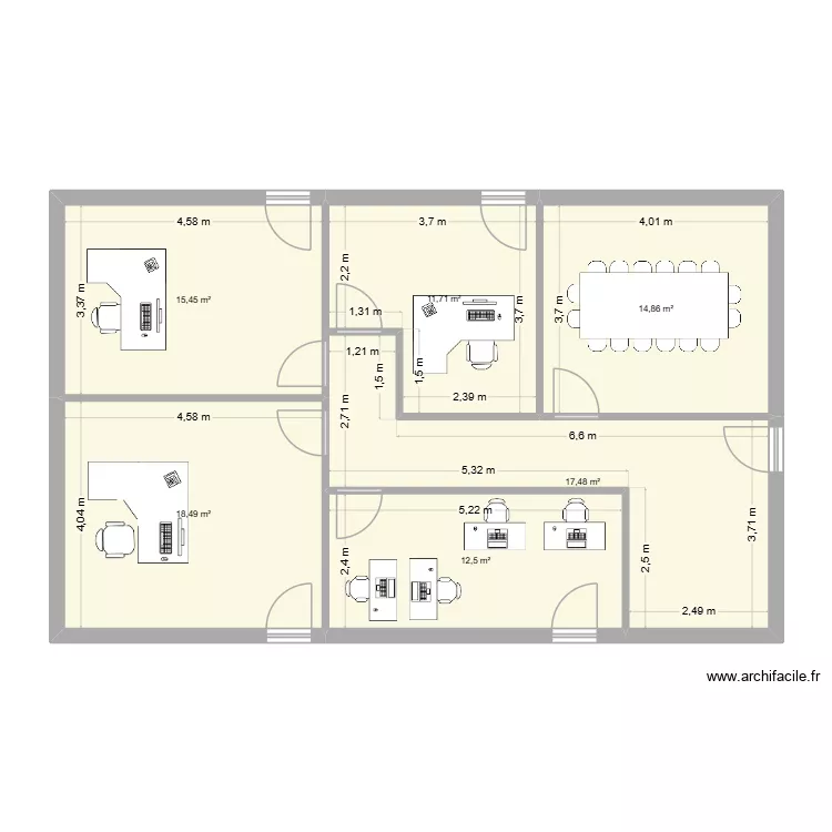 Bureau Production. Plan de 6  et 91 m²