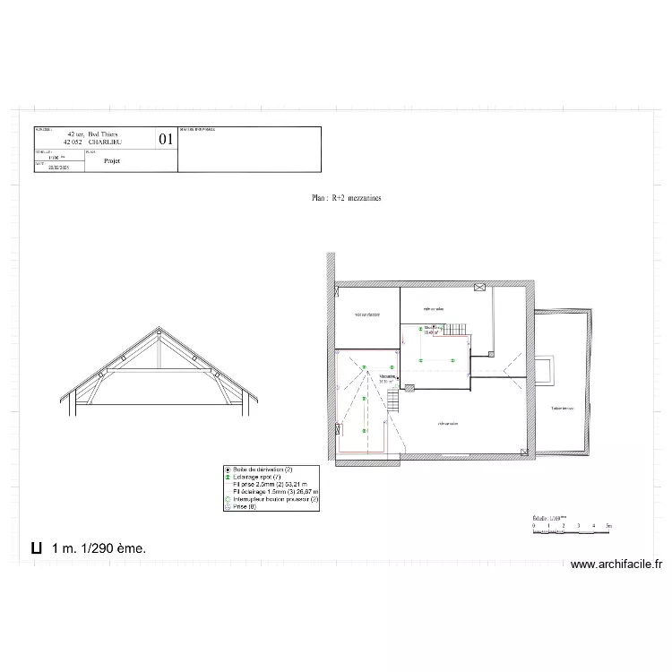 PROJET CHARLIEU R+2 MEZZANINE RESAUX ELECTRIQUE. Plan de PROJET CHARLIEU R+2 MEZZANINE RESAUX ELECTRIQUE. Plan de