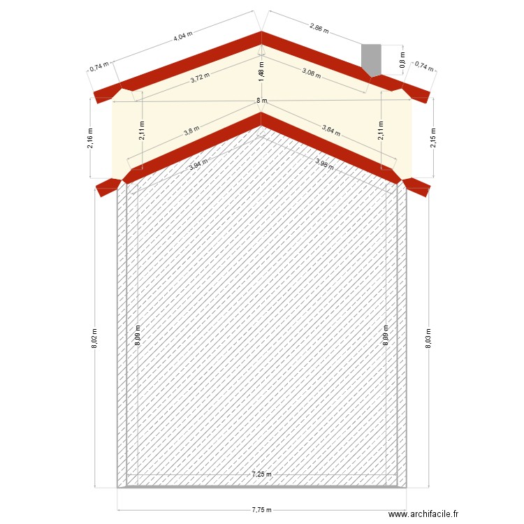210m2 façade Sud actuel. Plan de 2 pièces et 78 m2
