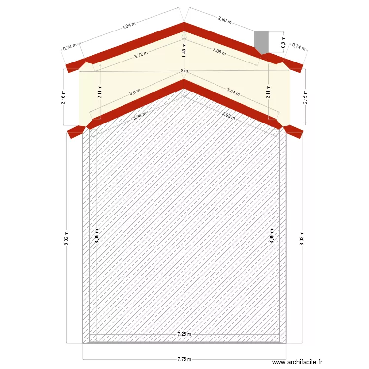 210m2 fa&ccedil;ade Sud actuel. Plan de 