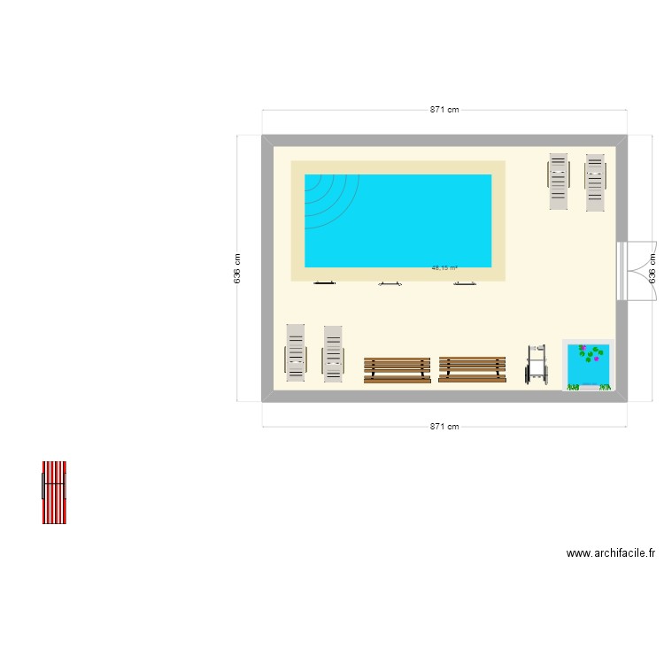piscine pour personne agées. Plan de 1 pièce et 48 m2