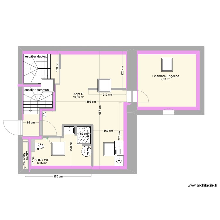 Appt D plomberie . Plan de 7 pièces et 54 m2