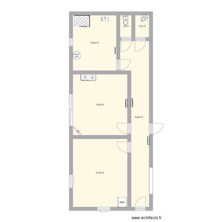 PLAN INITIAL. Plan de 6 pièces et 77 m2