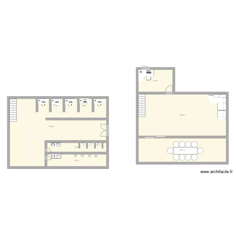 bureau. Plan de 6  et 170 m²