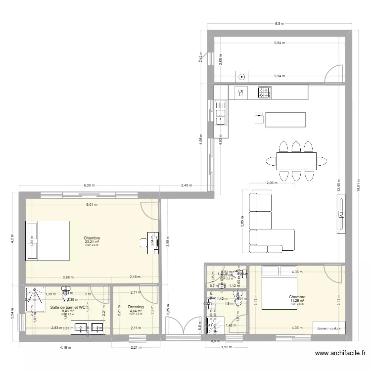 test 1. Plan de 5  et 52 m²