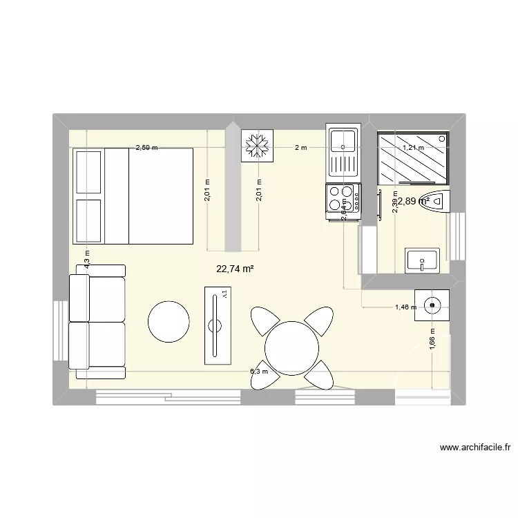 AIRBNB. Plan de 2 pièces et 26 m²