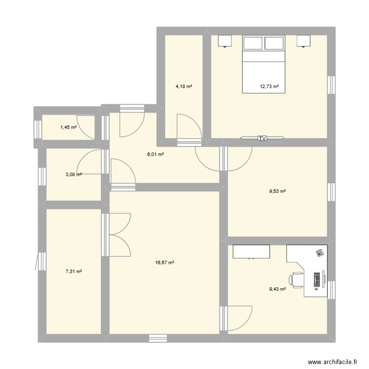 ceriac. Plan de 9 pièces et 70 m2